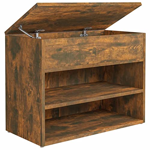 ShGaxin Banco Zapatero, Banco Pasillo, Banco Recibidor, Descalzadora, Estanteria Zapatero, Mueble Zapatero, Madera contrachapada Roble Ahumado 60x30x45 cm - imagen 3