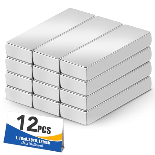 Image of MIKEDE 30x10x3 mm Small Bar Neodymium Magnets,12 Pcs Rectangular Rare Earth Magnets for Crafts, Heavy Duty for Refrigerator, Tool Storage, Whiteboard, DIY