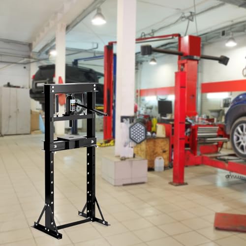 Image of Garvee Hydraulic Press 12 T, Hydraulic Shop Press, H Frame Benchtop Hydraulic Press with 2 Press Plates, Garage Floor Shop Press, Adjustable Work Table Height, Heavy Duty Press, Black