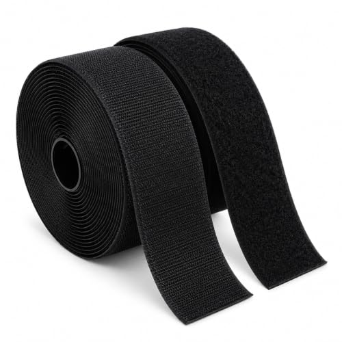 LLPT Cinta de Nylon 5cm x 5m Cierre de Nylon de Ancho Almohadilla Negro | Cinta de Bucle y Cinta de Gancho, Sin Adhesivo Cinta de Bucle y Cinta de Gancho