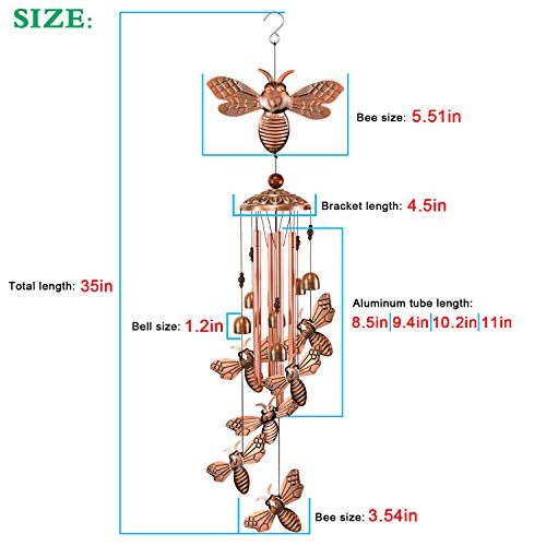 Ymxbl Outdoor Wind Chime, Bee Wind Chimes Decoration, Bee Wind Bell Indoor Decor, Bees Windchime With 4 Tubes & 6 Bells, Bee Wind Catcher, Aluminum Bee Chime, Garden Mobile Wind Chime, Gifts For Mom #TOP2
