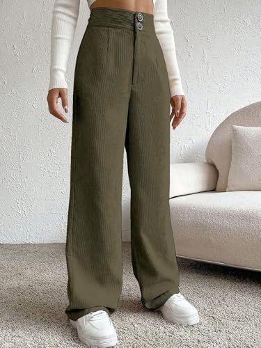 Image of Women's Wide Leg Bottomwear with Pocket || Corduroy Mid Rise Loose & Relaxed Fit Casual Korean Baggy Trousers for Woman Elegant Workwear for Office, College & Events