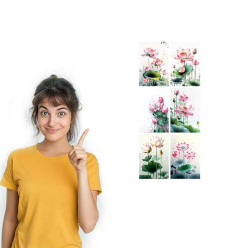 Image of SiddArtify Lotus Flower Wall Art Prints Set - Botanical Poster Decor for Living Room Bedroom Office - Set of 2-4x6 Inch - Board (Pack of 6) - Sticker (Pack of 6)