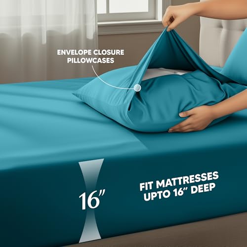 Image of Utopia Bedding Full Size Sheet Set - 4 Piece Bed Sheets, Soft and Breathable Microfiber, Includes 1 Fitted Sheet, 1 Flat Sheet and 2 Pillowcases - Oeko Tex (Denim Blue)