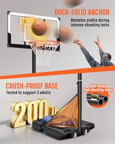 Image of Seray Basketball Hoop 40Inch Shatterproof Backboard, 3.4-10FT Height Adjustable, Rust-Resistant Poolside Goal, Portable Court for Adults /Kids, Indoor & Outdoor Rim