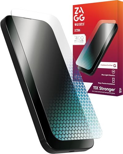 ZAGG XTR4 Screen Protector for iPhone 16 Pro - 11x Stronger Tempered Glass Blue Light Filtration Anti-Reflective Technology Graphene Reinforced InvisibleShield Easy Dust-Free Installation