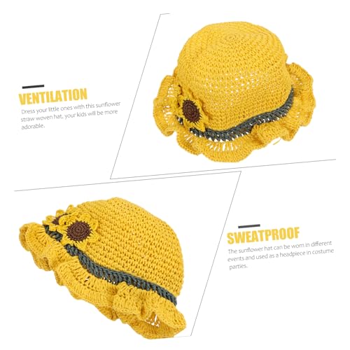 Homoyoyo Straw Woven Sun Hat for Boys and Girls Bucket Hats for Boys Girls Sunflower Decor Yellow4