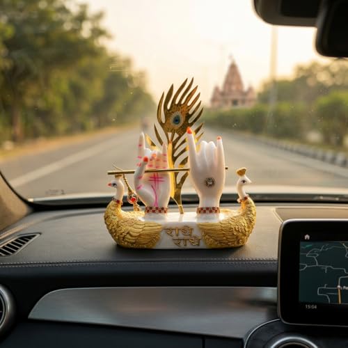 Image of HindCraft Krishna Flute Idol Showpiece for Home Decor - Radha Krishna Hands Statue with Swan Base, Spiritual Decorative Murti for Living Room, Temple, Office, Gift Item