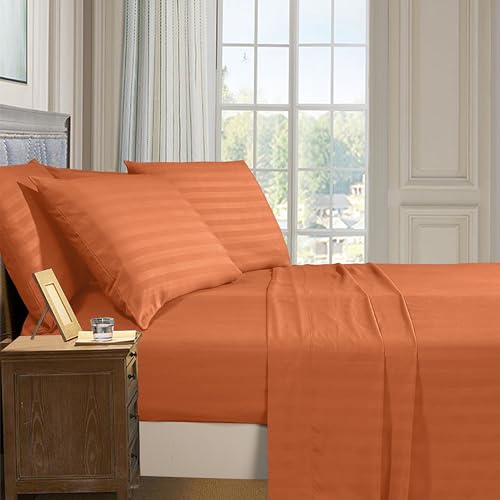 Elegant Comfort Softest and Coziest 6-Piece Sheet Set - 1500 Premium Hotel Quality Microfiber - Deep Pocket, Wrinkle Resistant 6-Piece Damask Stripe Bed Sheet Set, California King, Coral