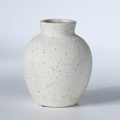 CheeryStow 6.1 Inch White Ink Dot Vase, Rustic Ceramic Vase