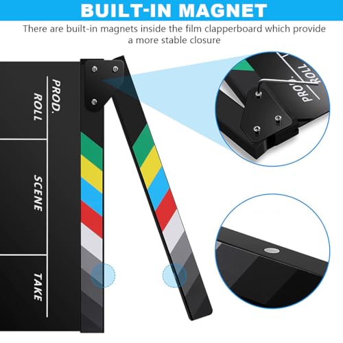 Image of ZIBUYU Movie Clap Board Stage Prop Acrylic Studio Camera Photography Director Film Clapper Board Clapboard Size - 10''x12(Black)