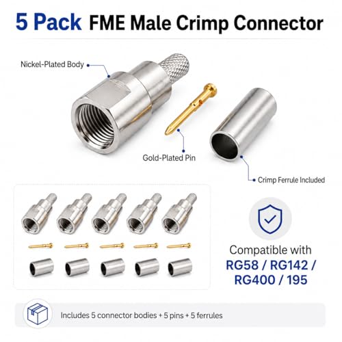 Conector macho FME para cable coaxial RG58 RG142 5 unidades miniatura 3