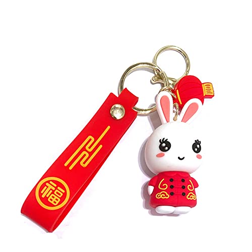 Utter Cute New Year Chinese Tang Suit Lucky Rabbit Bunny Keychain Kawaii Key Ring Multifunction Mini Projector Key Ring (Style10) #TOP1