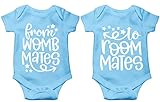 AW Fashions From Womb Mates To Room Mates - Twin Boy or Girl Matching Outfits - Cute One-Piece Infant Baby Bodysuit (Newborn, Light Blue)