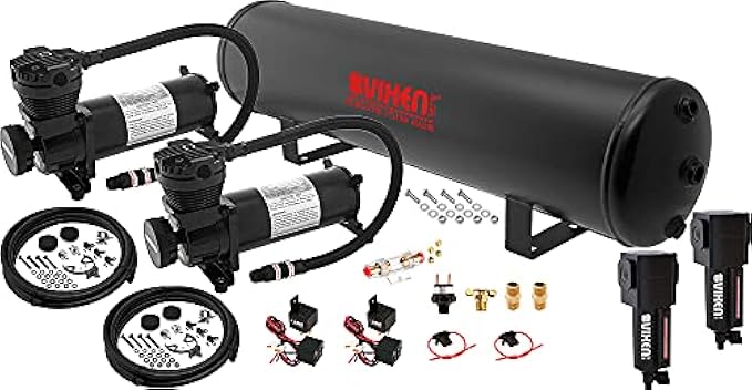 Vixen Air Suspension Kit for Truck/Car Bag/Air Ride/Spring. On Board System- Dual 200psi Compressor, 5 Gallon Tank. for Boat Lift,Towing,Lowering,Load Leveling,Bags,Onboard Train Horn VXO4852DBF