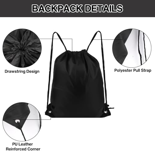 Image of MAKABEE Drawstring Backpack 6Pcs Drawstring Gym Bags Black Draw String Bags Backpack for Sports, Gym, Travel, Swimming, Beach (6 Colors)