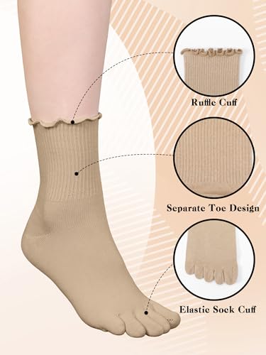 Image of Fourluoo 6 Pair Women Toe Socks Cotton Ruffle Five Toe Sock Finger Running Socks with Toes Separated for Women Men Athletic