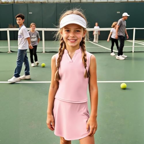 Girls Tennis Outfit Kids Golf Dress Athletic Skirts with Pockets Polo Tank Top Sets3
