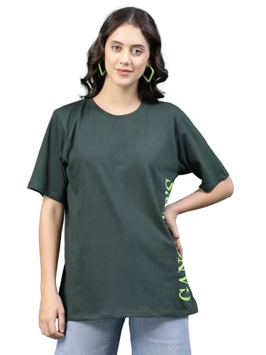 Image of Rigo Back Printed Half Sleeves Round Neck Oversized T-Shirt for Women | Drop Shoulder T-Shirt for Women | Loose Baggy Fit T-Shirt for Women /Girls