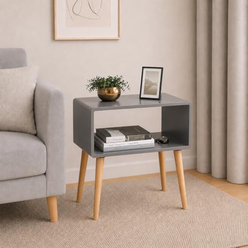Image of Device Bas with BROWN ART SHOPPEE Bookcase Nightstand Side End Table Bedroom: Bed Side Coffee Table Living Room Bedside Small Spaces Magazine Stand with Storage Engineered Wood Modern Furniture (Grey)