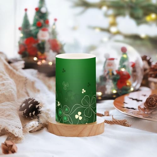 Image of ALAZA Glowing Green Golden Shamrock Flickering Flameless Candles Patrick's Day Battery Operated with Remote Timer,Tea Light Candles LED Pillar Votive Candles Set of 2 for Outdoor Indoor Decorations