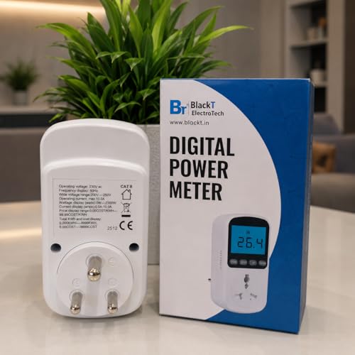Image of Blackt Electrotech BT72PM3 Digital Energy Meter Plug - (3-Pin) 230V Electricity Usage Monitor with LCD Display - Real-Time Watts, Volts, Amps, kWh & Cost Tracking - Home & Office Power Analyzer