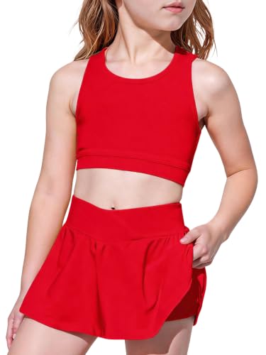 Image of SOLY HUX Toddler Girl's 2 Piece Workout Outfits Lightweight Crop Tank Tops and Skort Athletic Set
