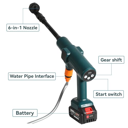 Hogedrukreiniger, 200 bar, 3500 W, hogedrukreiniger, 18 V, draagbaar, draadloos, borstelloos, kan op 6 tot 10 meter worden gespoten - Afbeelding 4