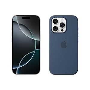 Apple iPhone 16 Pro (128 GB) – Titanio Blanco + Funda de Silicona con MagSafe – Denim