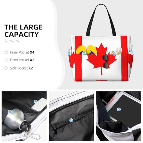 Canadian Flag Extra Large Tote Bag For Women,Foldable Beach Bag With Pocket Weekender Travel Overnight Bag3