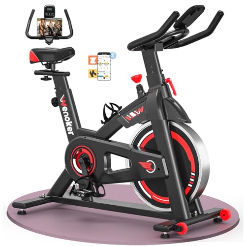 Wenoker Exercise Bike APP Compatible, Indoor Cycling Spin Bike for Home Gym Use with LCD Display&Tablet Holder, Fitness Bike Exercise Equipment Cardio Training Machine