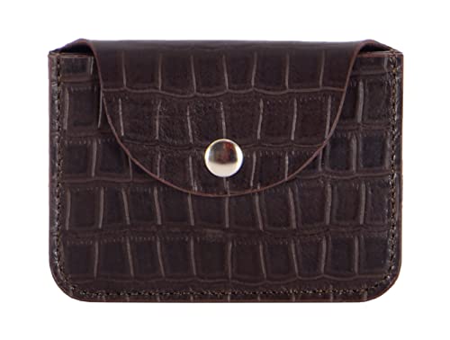 Image of Unisex Small Coin Pouch Croc Print Leather Card Holder Stud Wallet 3158 (Brown)