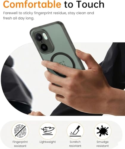 Image of DIZORO Matte Case for Oneplus 15R Compatible with MagSafe, Camera Lens Full Protection, Shockproof Translucent Frosted TPU Soft Phone Cover, Anti-Fingerprint (Black)