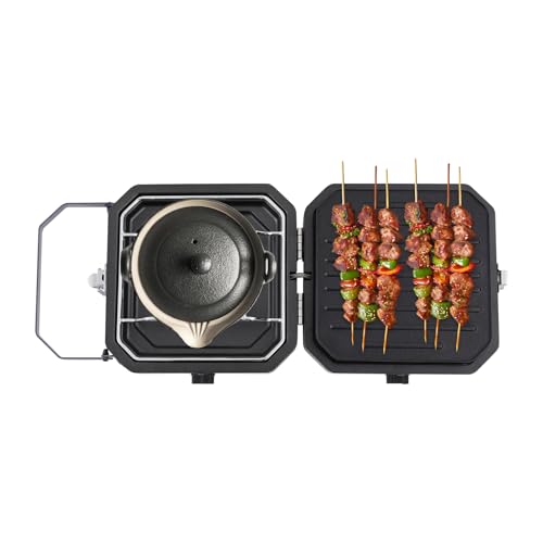 Hornillo de camping portátil, 2 quemadores de gas para exteriores, con parrilla, diseño compacto y plegable para camping, picnic, senderismo, 4600 W, doble quemador, con protección contra el viento