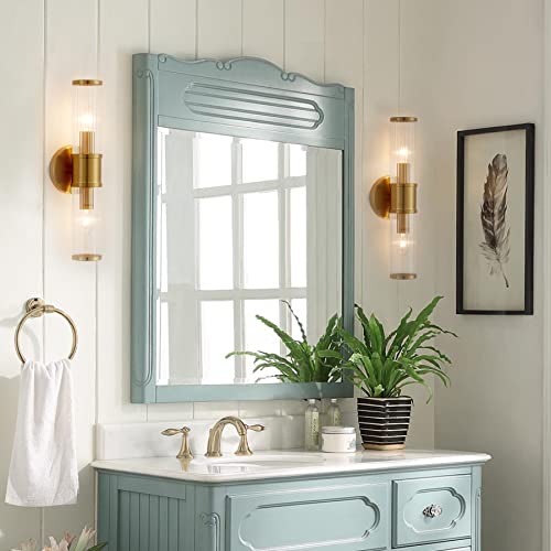 Linour Gold Wall Sconce - Bathroom Sconce Wall Lighting Modern Vanity Light Fixture With Glass Shade For Bath Mirror Bedroom Living Room Hallway (E12, Without Bulbs) #TOP3