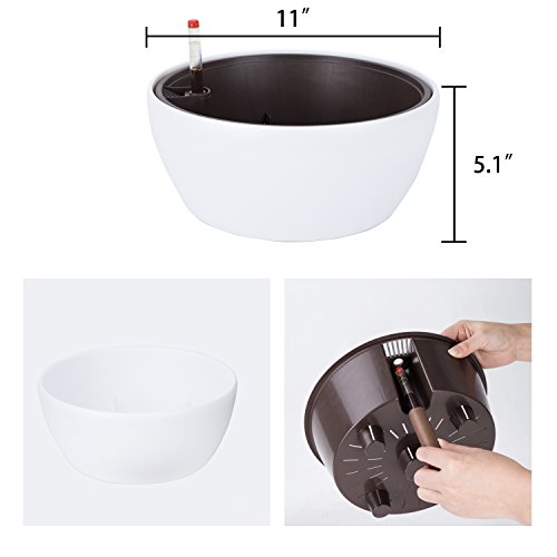 Vencer 11 Inch Plastic Round Self Watering Planter,Water Indicator,Modern Decorative Planter Pot For All House Plants Flowers, Herbs, Vegetables, Tropical,White,Vf-048 #TOP1