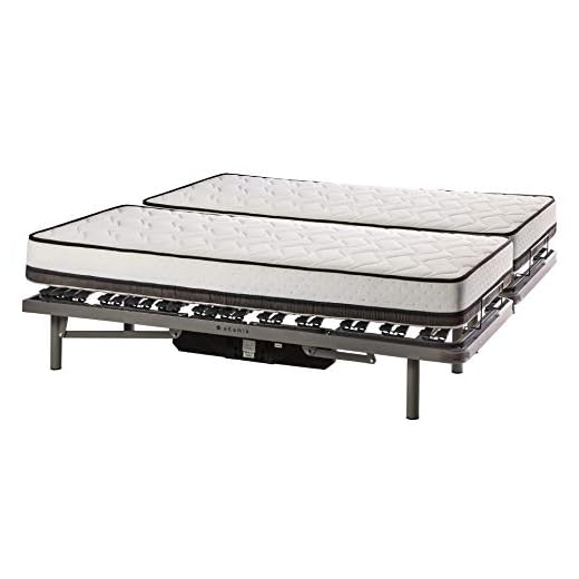ekamia - Cama Articulada Eléctrica Doble Emparejada de Matrimonio con Colchón Delling - 150cm x 190cm, Mando con Cable
