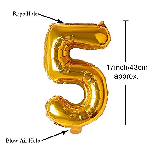 Image of AMFIN 17 inch 5 Number Foil Balloon, Birthday Decoration Items [Helium Supported] - Gold