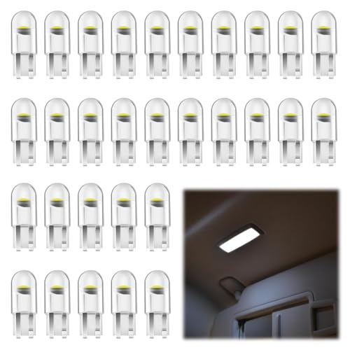 Ampoule W5W LED, 30 Pièces T10 Ampoule Veilleuse Voiture, Ampoule W5W 6500K 120LM COB, Ampoule LED Voiture Interieur, Veilleuse LED Voiture, W5 W LED Anti...
