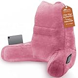 Sasttie Reading Pillow for Bed - 23 Inch, Back Pillow for Bed Sitting Up, Back-Rest Support Cushion with Side Pockets and Arms, Dorm Essentials, Oeko-Tex Certified, Rose Pink