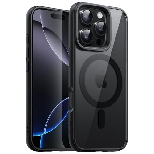 JETech Magnetic Case for iPhone 16 Pro Max 6.9-Inch Compatible with MagSafe Shockproof Phone Bumper Cover Solid Color Matte TPU Frame Anti-Scratch Clear Back (Black)