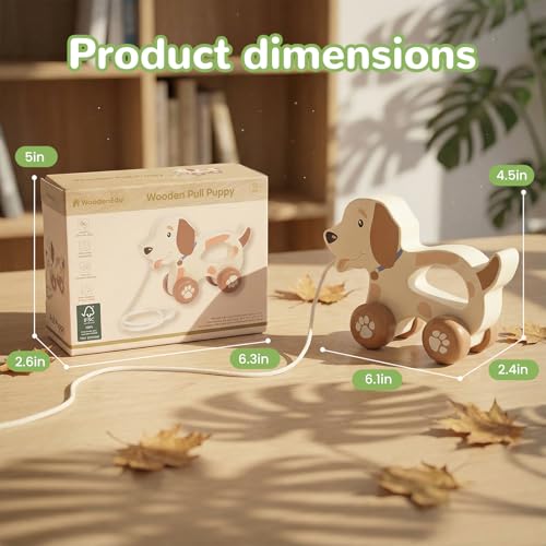 Image of Baby Toys Car,Wooden Pull Along Toddler Toy, Developmental Toy for 1 Year Old Girl Boy Birthday Gift (Cute Dog)