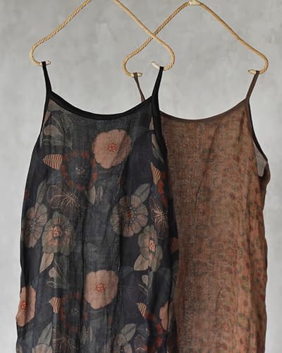 Women's Summer Casual Ramie Printed Halter Midi Spaghetti Strap Vacation Sleeveless Dresses2