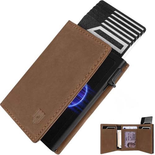Magnetic Mens Slim Wallet with Coin Pocket Wallet for Men Business Credit Card Holder for Men 10+ Cards RFID Wallet with Present Box Brown