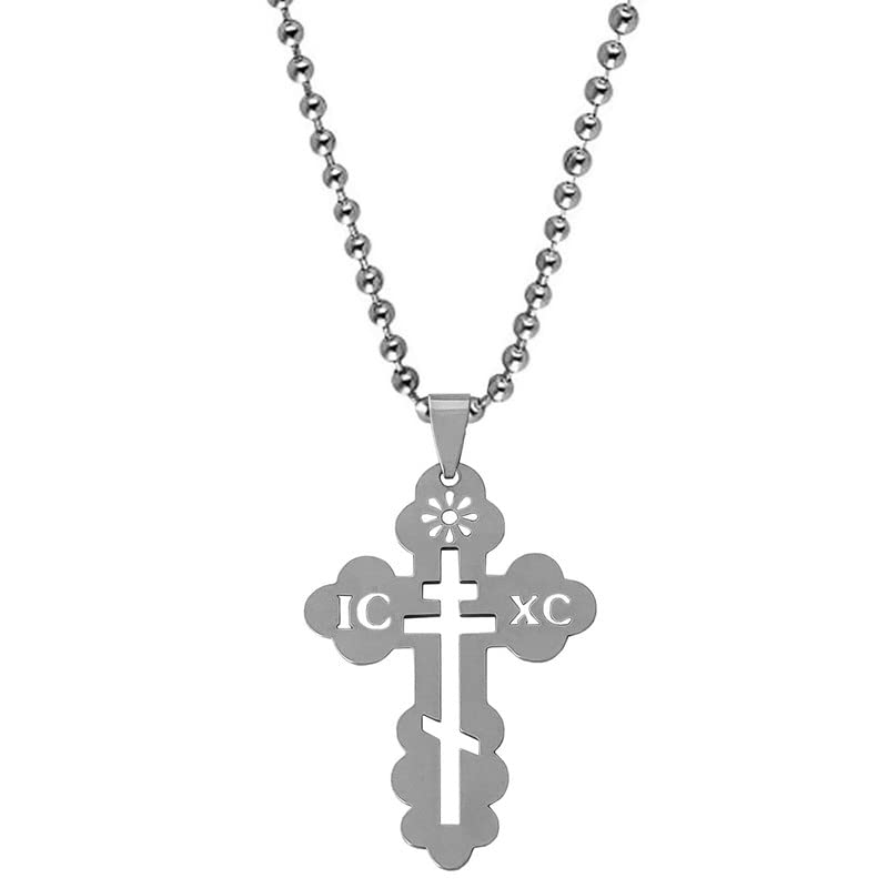 Religious Ichthys Jesus Fish Catholic Cross Silver Stainless Steel Pendant Necklace Chain For Men And Women LCShiv0046-image-40