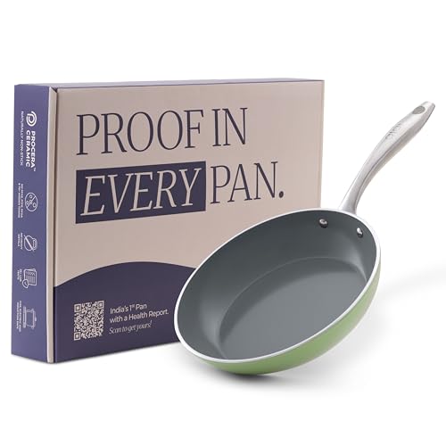 Image of Asai Ceramic Non Stick Fry Pan 24cm with Silicone Spatula | Green | 100% Toxin Free | No PFAS, PFOA, PTFE | Superior Swiss Ceramic | Induction Safe | Non Stick Frying Pan, Egg Pan | Lab Tested