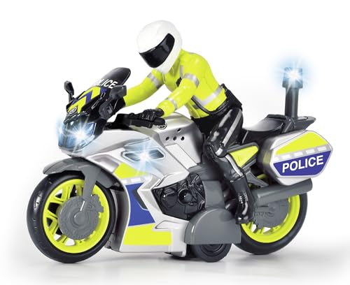 Dickie Toys Polizeimotorrad Kinderspielzeug (17 cm) - Yamaha Polizei Spielzeug mit Figur, Blaulicht & Sirene, Friktionsantrieb, Fahrzeuge ab 3 Jahren - 203712018