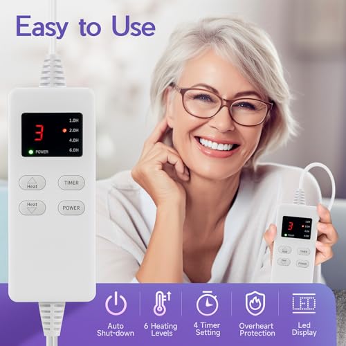 Heating Pad for Period Cramps, Heating Pad for Back/Neck/Shoulder Muscle Pain, 6 Heating & 4 Timer Setting, Auto Shut Off, Dry/Moist Heat & Machine Washable, Birthday Christmas Gifts for Women Mom - Image 6