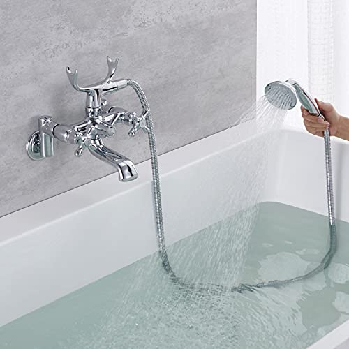 Hanallx Clawfoot Tub Faucet Wall Mount Tub Filler Chrome Vintage Bathtub Faucets Brass With Telephone Shaped Handheld Shower #TOP4