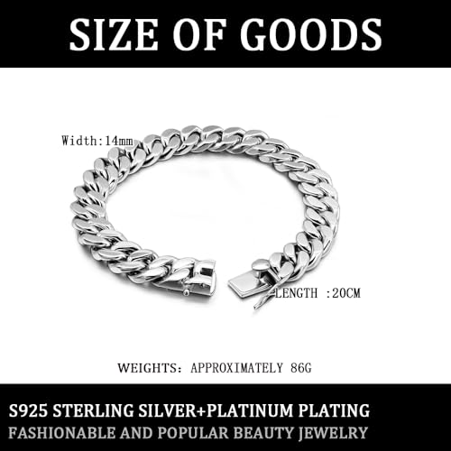 925 Sterling Silver Italian Solid 10-12-14mm Diamond-Cut Cuban Link Curb Chain Bracelet for Men, Jewelry Party Birthday Gift2